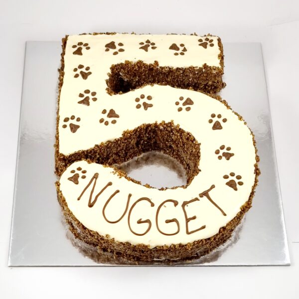 numerical 5 carrot dog cake